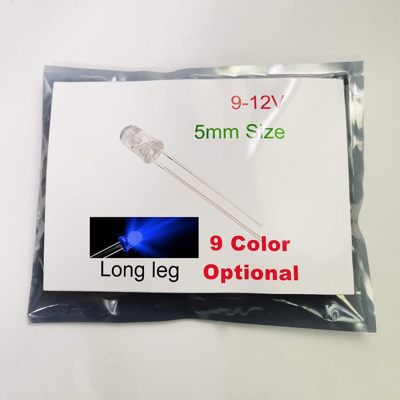 Bowerful 100pcs 12V 5mm Blue LED Built-in Resistor 9V Gauge Cluster Instrument Light Emitting diodes - Image 1